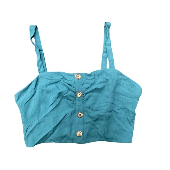 Womens Teal Cropped Button-Front Top With Adjustable Straps XL By Live To Spoil - Picture 1 of 5